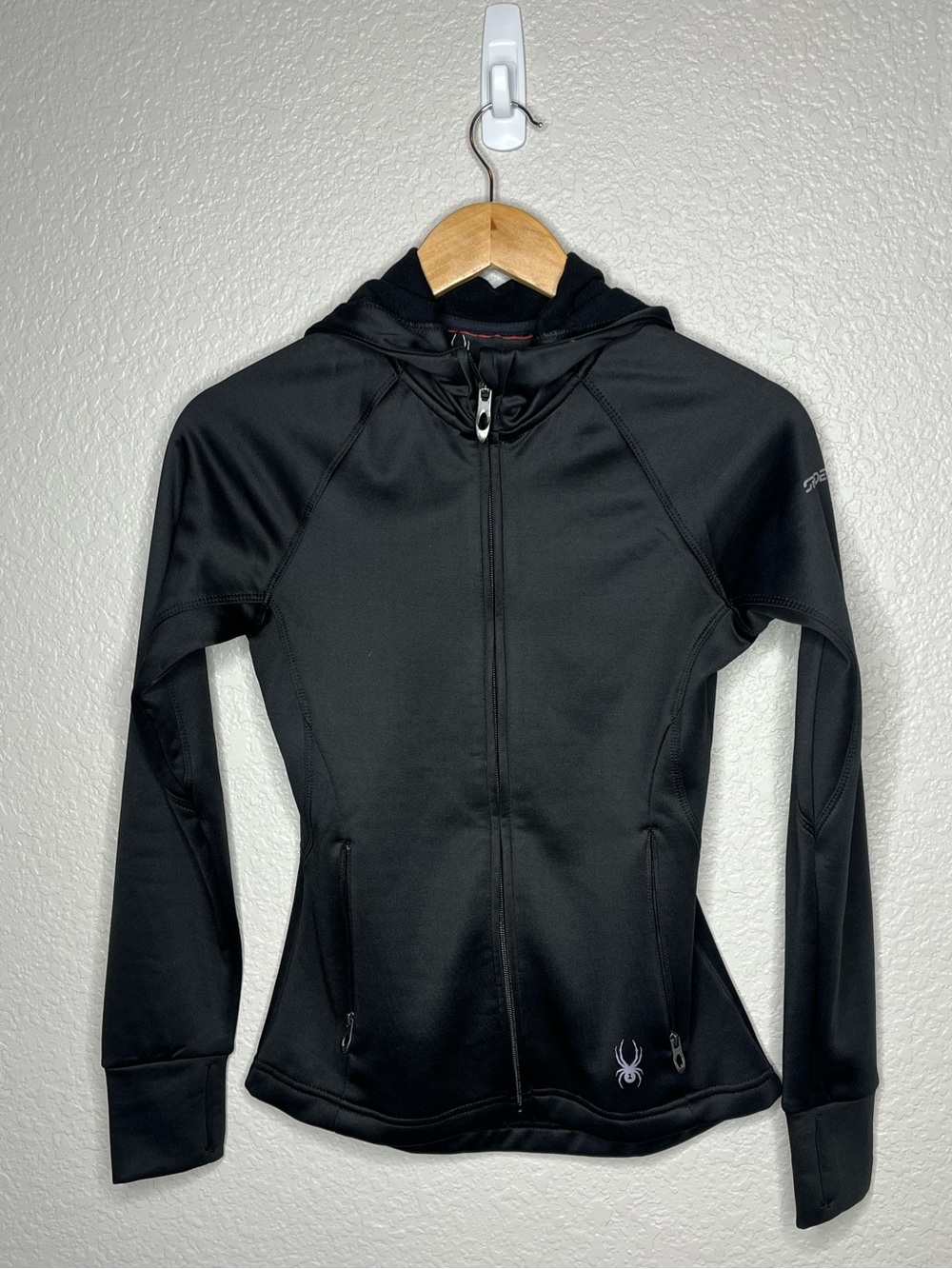 Spyder Women's Black Full Zip Fleece Lined Hooded Jacket Small Ski Snow Winter S
